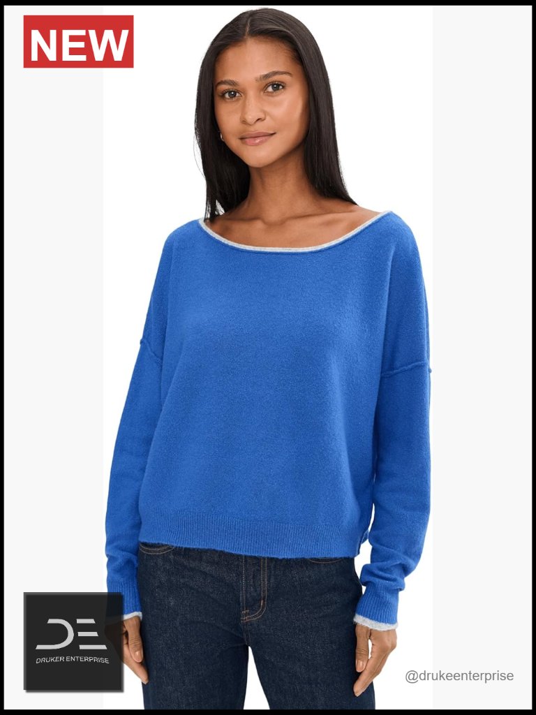Wool Blend Pullover Boat Neck Drop Shoulder